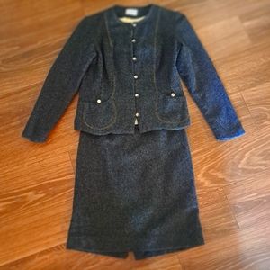 Rare Vtg. County Set 1960's/70's Wool Jacket & Skirt Suit Set XS